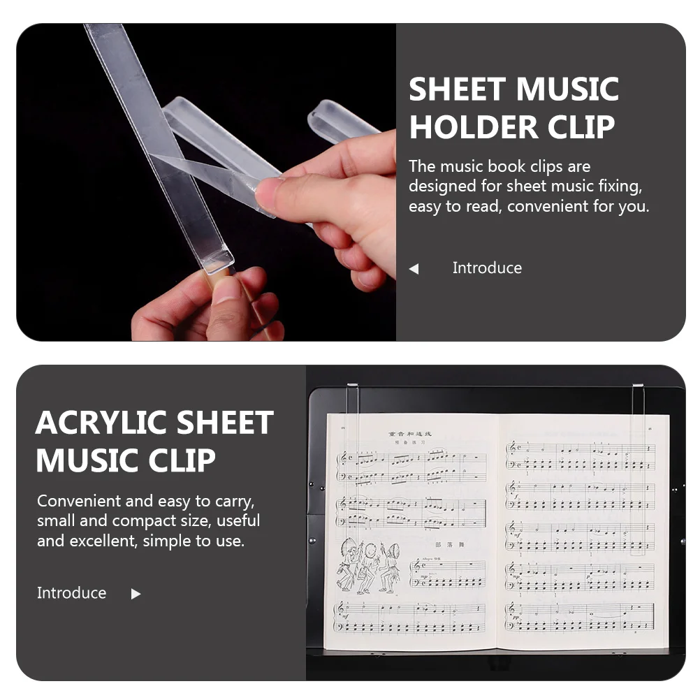 

1 Pair Clear Acrylic Sheet Music Clips For Music Stand Page Holder Transparent Notation Fixer Lightweight Durable Practical