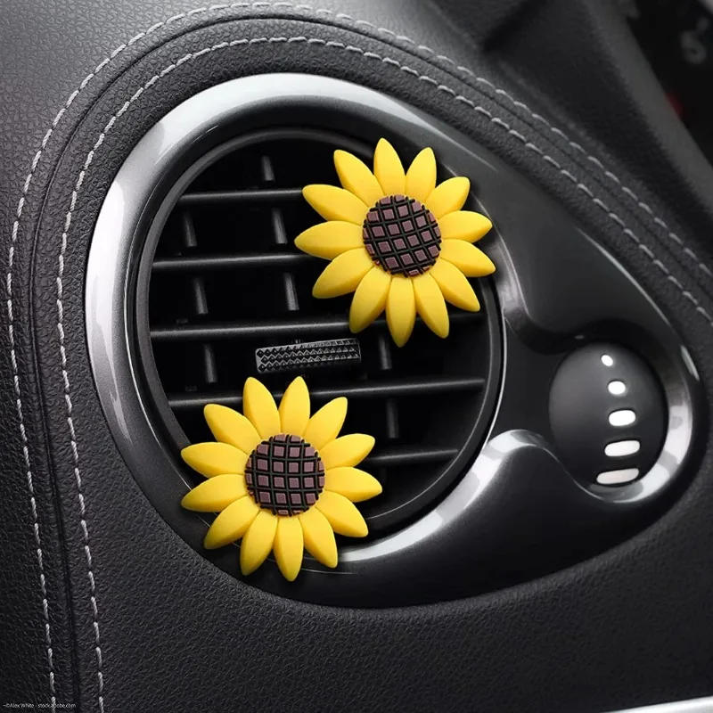 1pc Lovely Sunflower Design Car Vent Clip Air Freshener Fragrance Diffuser Interior Ornament Accessories For Ladies