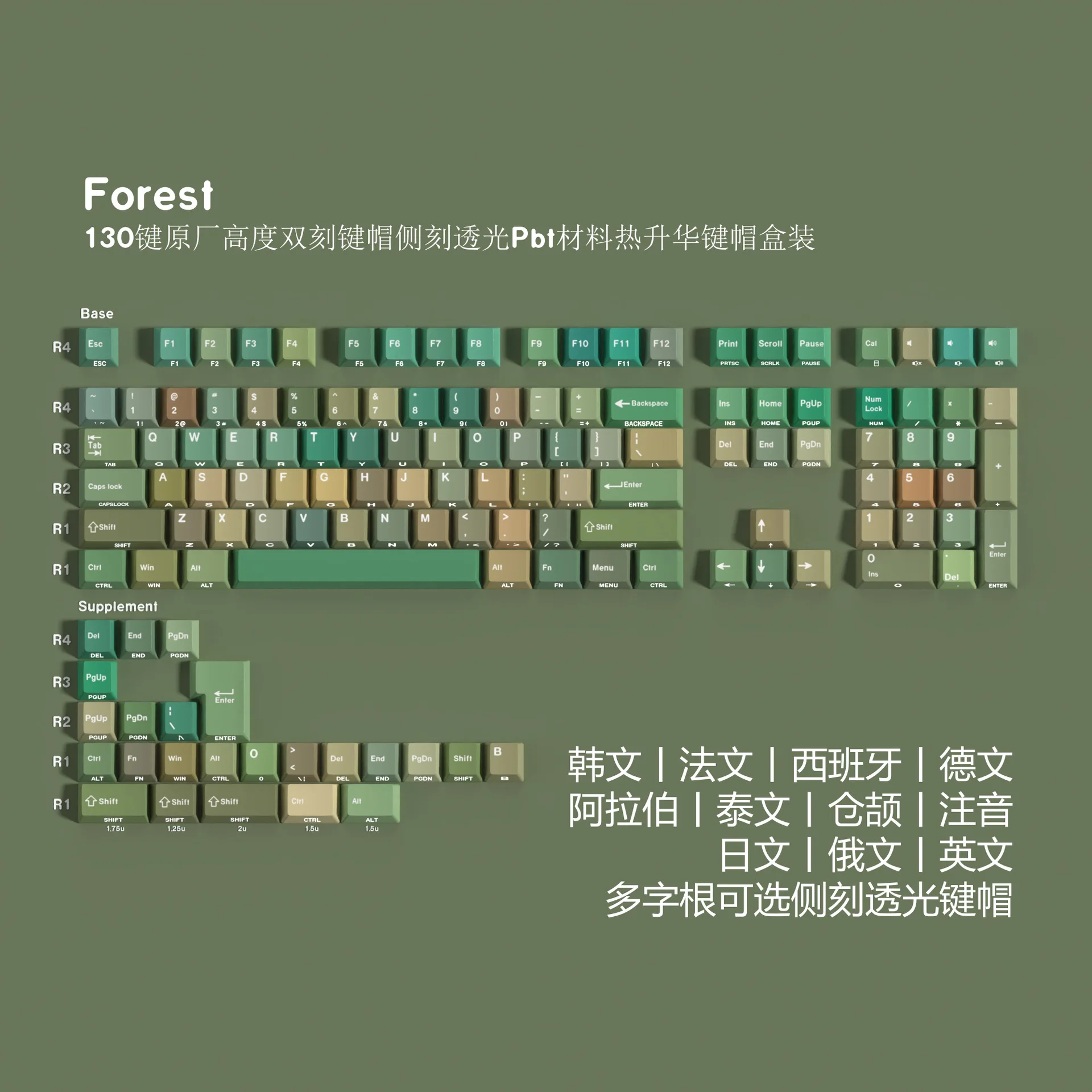 Keycap Forest Double Engraving Transparent Pbt Original Full Set of Keycaps Korean Russian Thai European Small Language Wooting