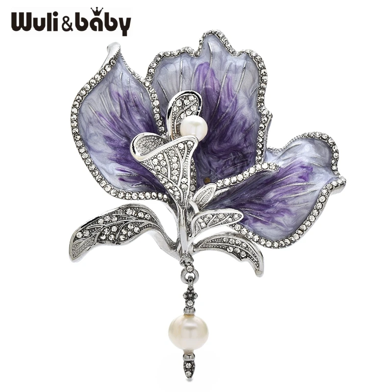 סיכות פרחי איריס אלגנטיות Wuli&baby לבגדי נשים סיכות פרחים מקסימות עם ציפוי אימייל ואבן חן מתנות