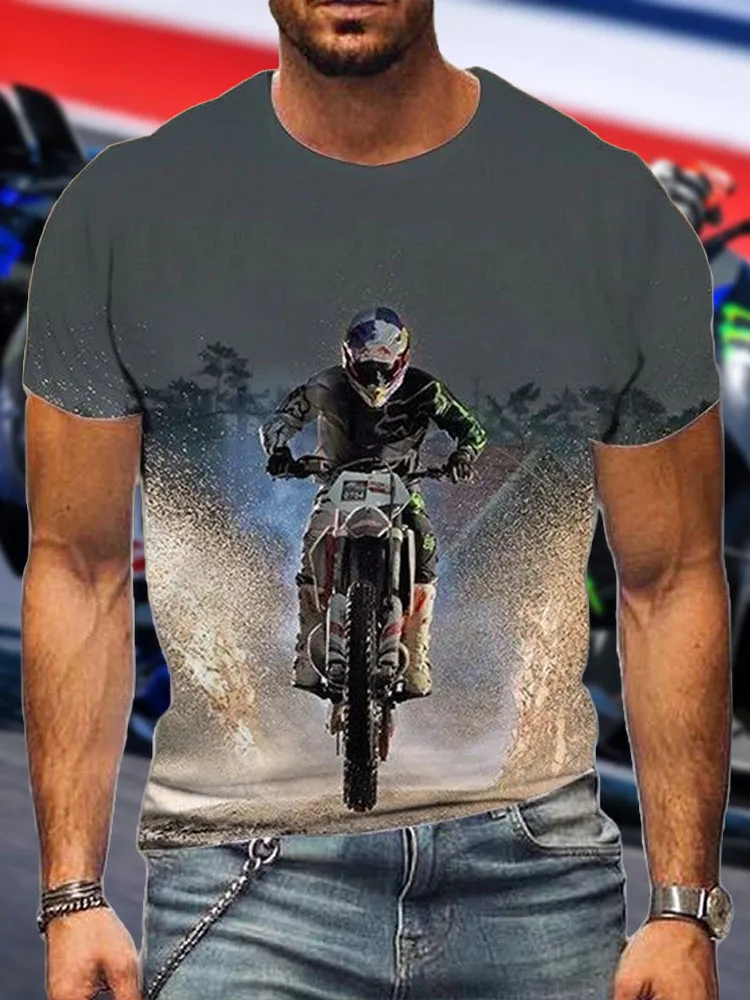 

Men's Retro Cruiser 3D Motorcycle Theme T-Shirt, Summer, 100% Polyester, Quick-Drying, Breathable, Cycling Style