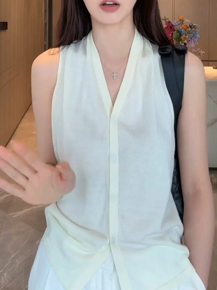 

Faionable Knitted Vest Women's Svel V-Ne Pure Color Simple Match Summer 2025 Commute Sle Straight Cut Korean Version