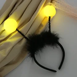 Flashing Feather Bee Antenna Ball LED Light Up Blinking Headband Women Boy Girl Performance Birthday Party  Halloween navidad