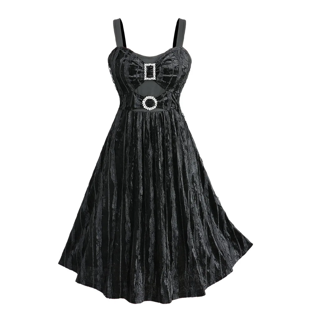 

ROSEGAL плюс размер кружевная отделка бархатная лоскутная майка вечерние платья с рюшами и пряжками элегантное женское платье большого размера костюм черный