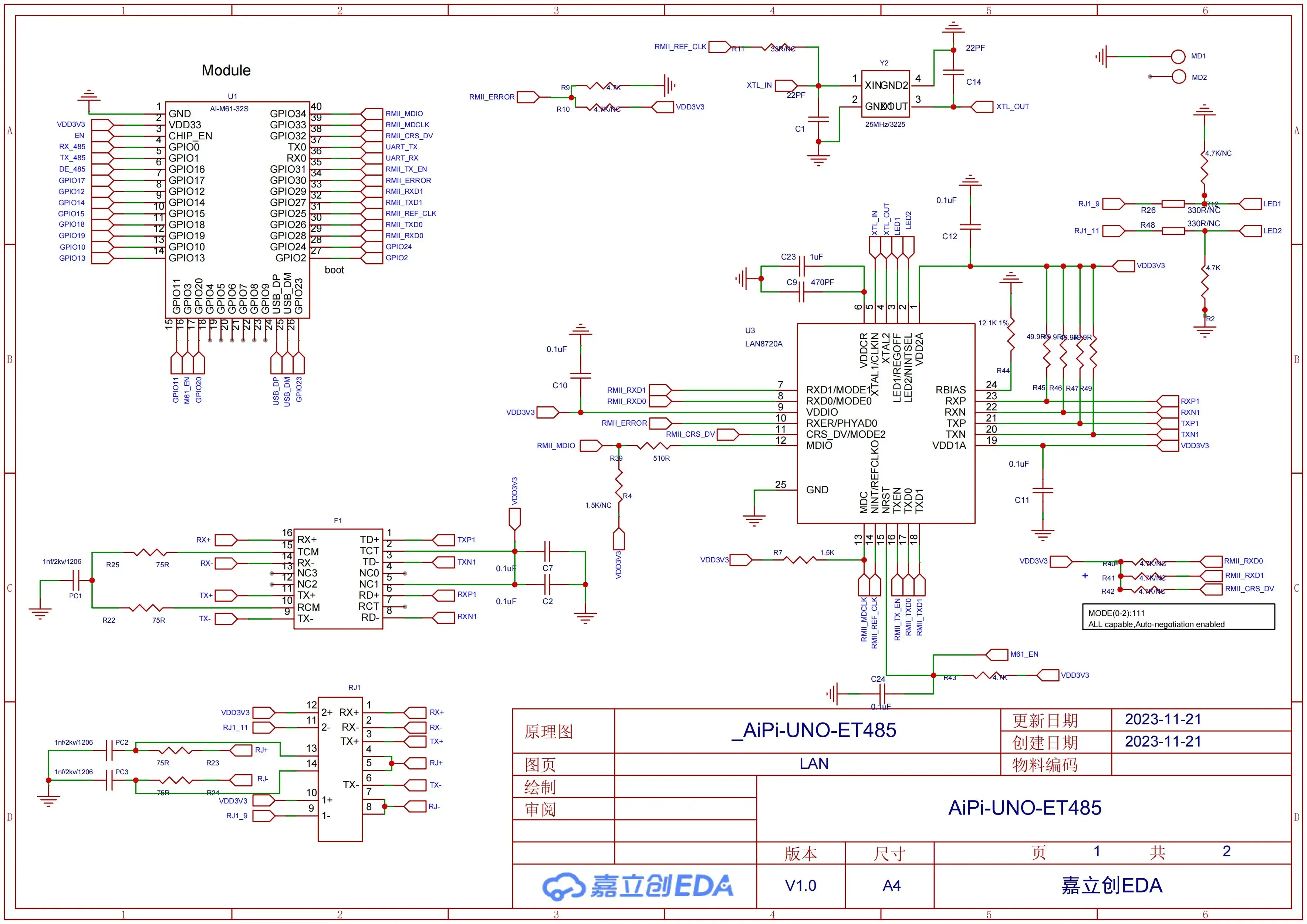 لوحة تطوير AiPi-UNO-ET485 على متن الطائرة Ai-M61-32S وحدة إيثرنت/واجهة RS485 تدعم تطوير Aruino IDE #4