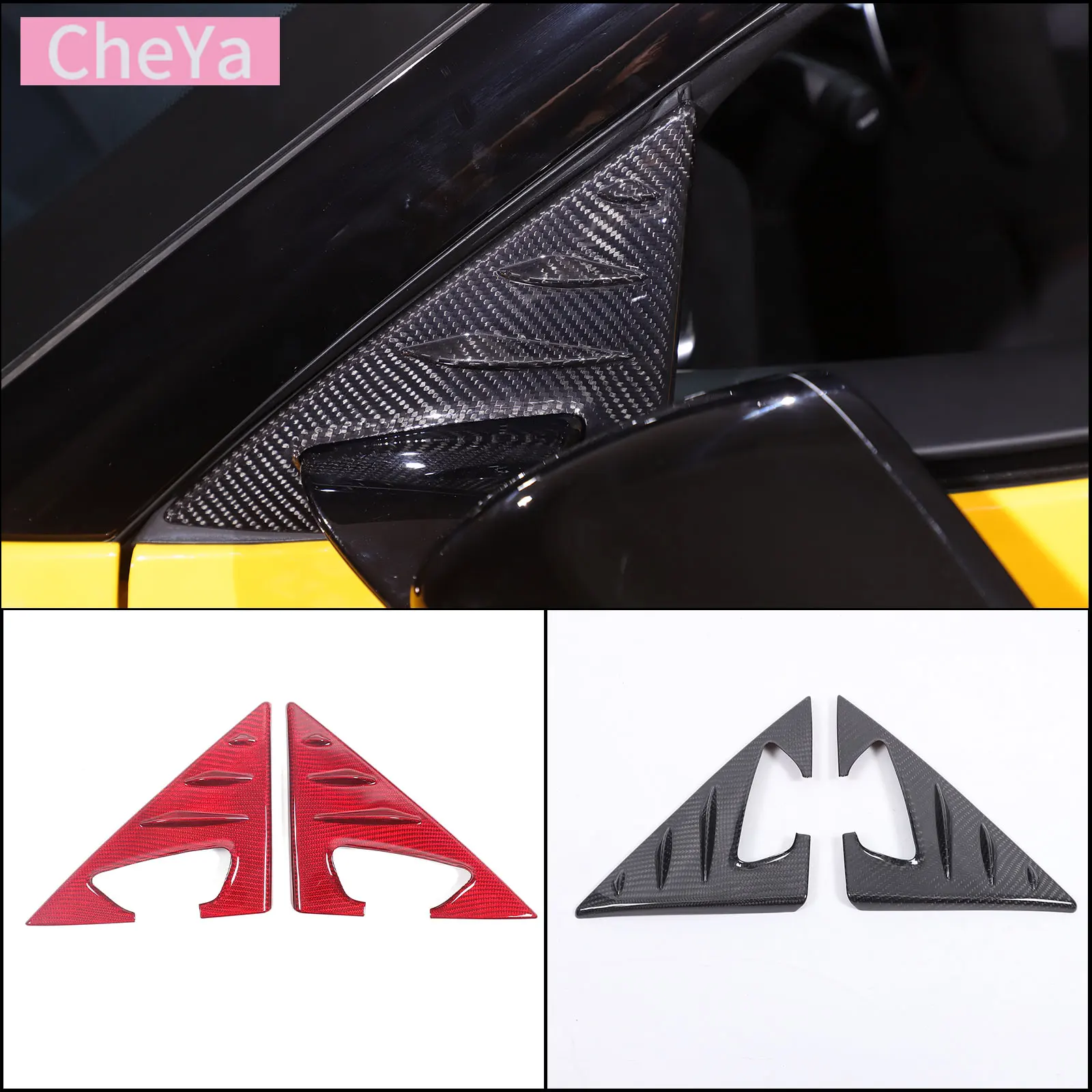 cheya Real Carbon Fiber Car Front Triangle A-pillar Decorative Panel Cover for Lotus EMIRA 2021-2023 Exterior Accessories 2Pcs