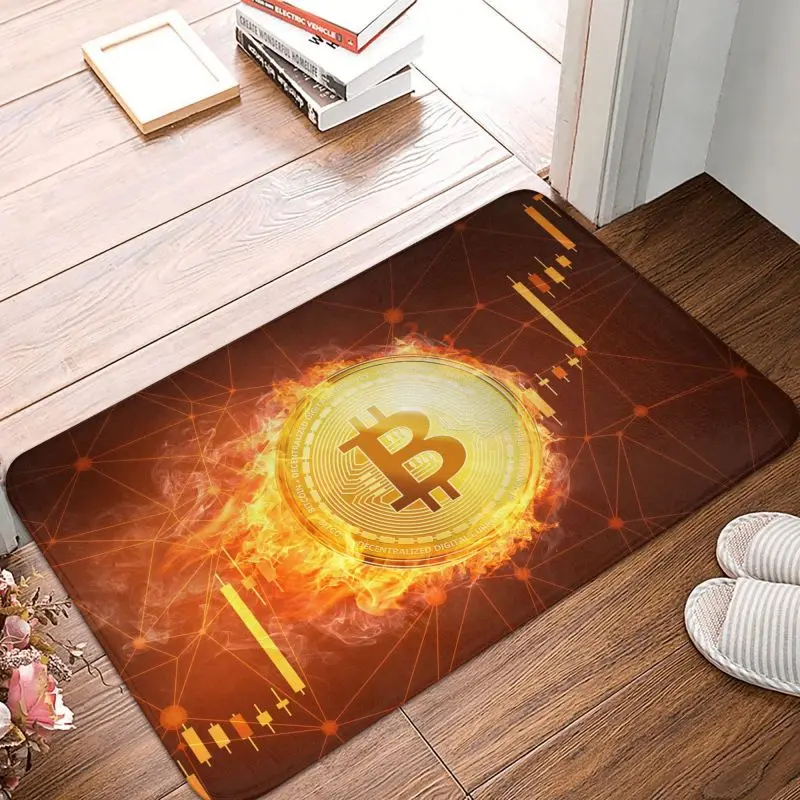 Custom Bitcoin Coin Front Floor Door Entrance Mat Outdoor Btc Crypto Currency Bath Kitchen Doormat Balcony Carpet Rug