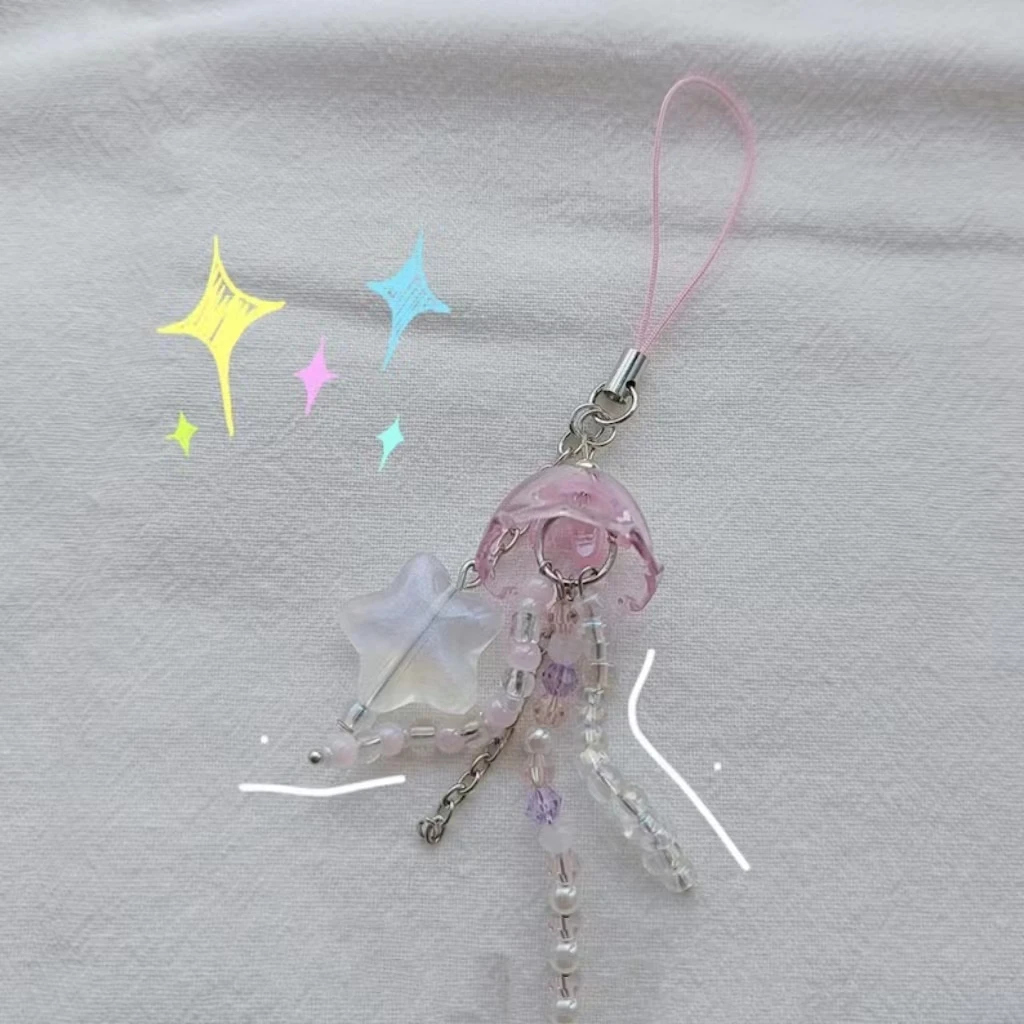 Jellyfish Phone Charm -Cute charms, Handmade Jellyfish Beaded Keychain/Phone charm, Aesthetic Charm,Phonestraps