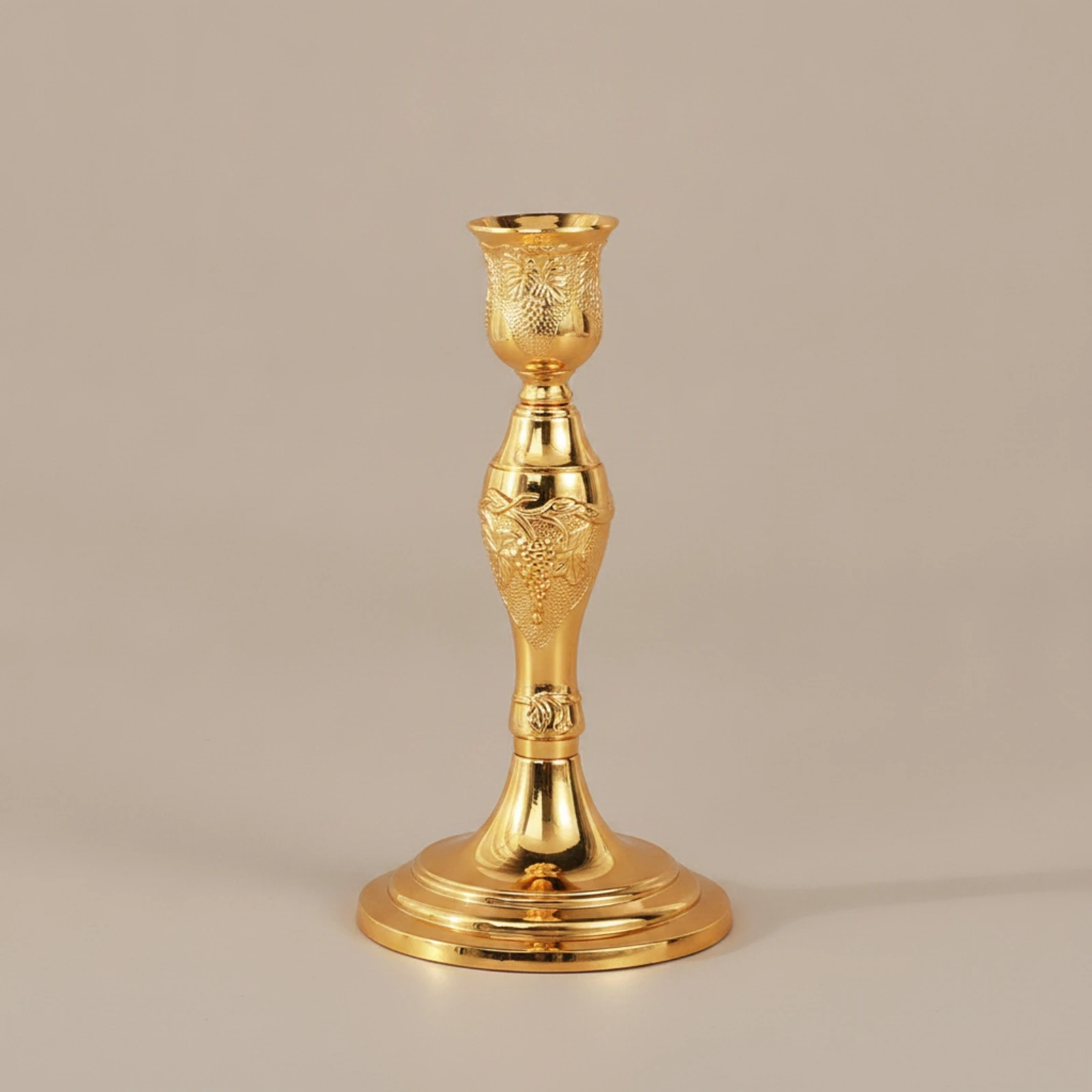 Metal Candle Holder Elegant Tabletop Candle Holder Metal Candlestick Vintage Candlestick with Round Base Embossed