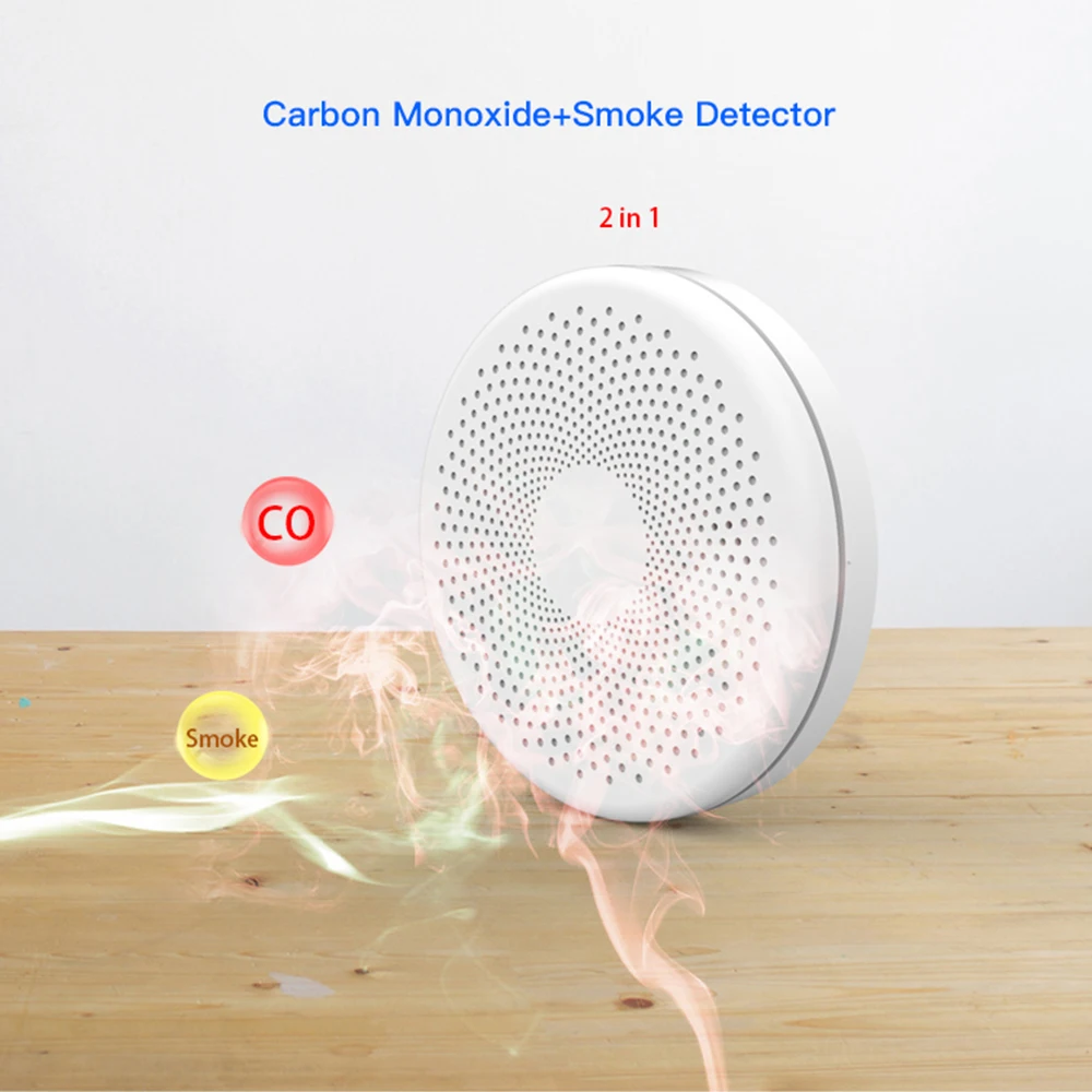 CPVAN Tuya WiFi Smoke & Carbon Monoxide 2 In 1 Detector Combination CO Smoke Alarm Sensor 85dB Sound Alert Security Protection