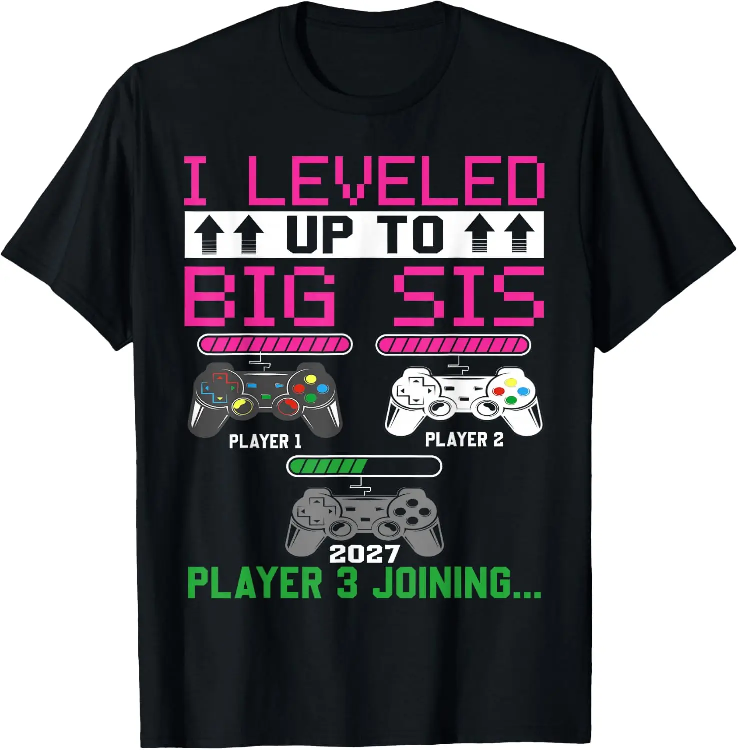 Leveled Up Again 2027 Promoted To Big Sister T-Shirt 100% Cotton Trendy Y2K Short-Sleeve Tee-Soft, Quick-Drying,