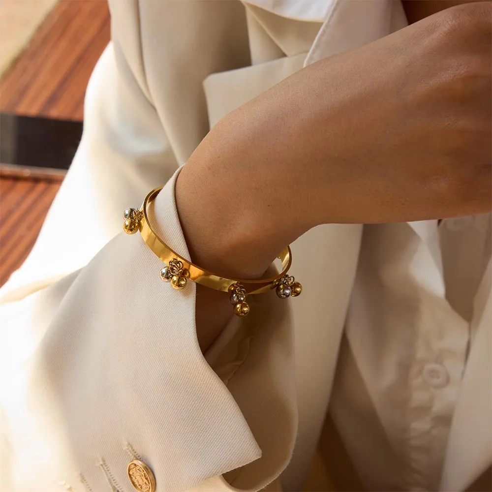 

AIKOER Minimalist Two Tone Personalized Bead Bracelet Stainless Steel Cuff Ball Bracelet Stackable Bracelet Women's Jewelry