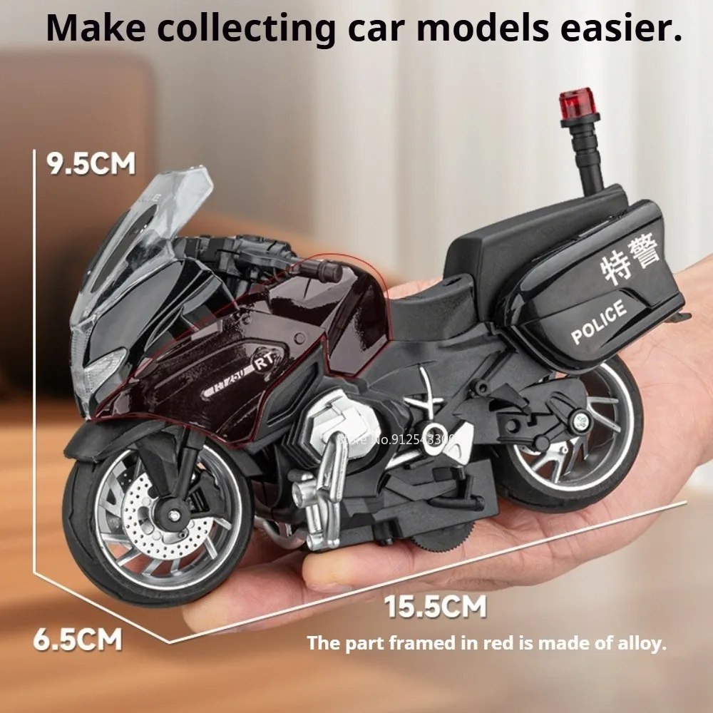 1:14 R1250RT Police Car Model Toy Sound Light Shock Absorption Cars Pull Back Front Wheel Steer Models Living Room Decoration view 3