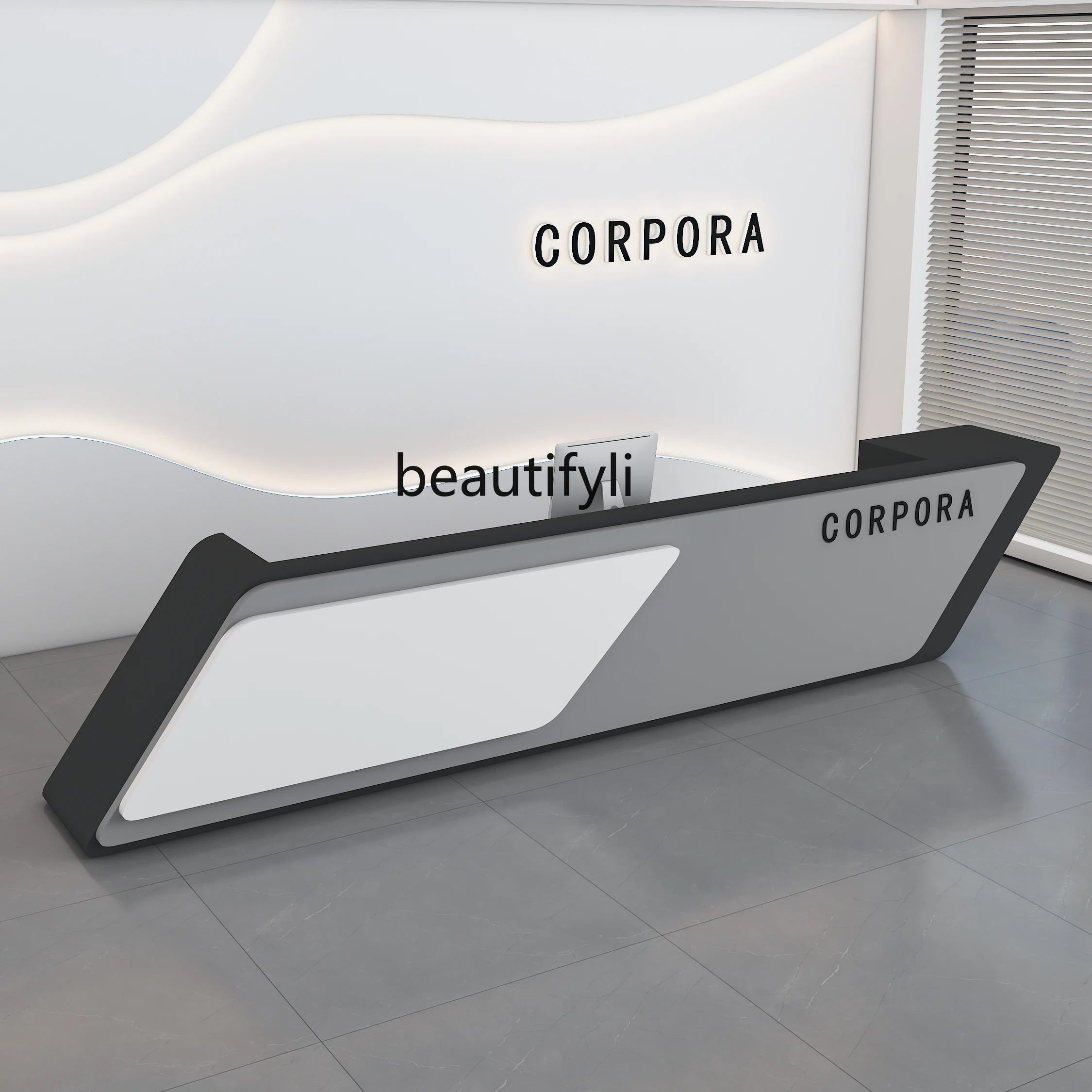 Company front desk reception desk light luxury high sense black and white gray beauty salon minimalist training institution