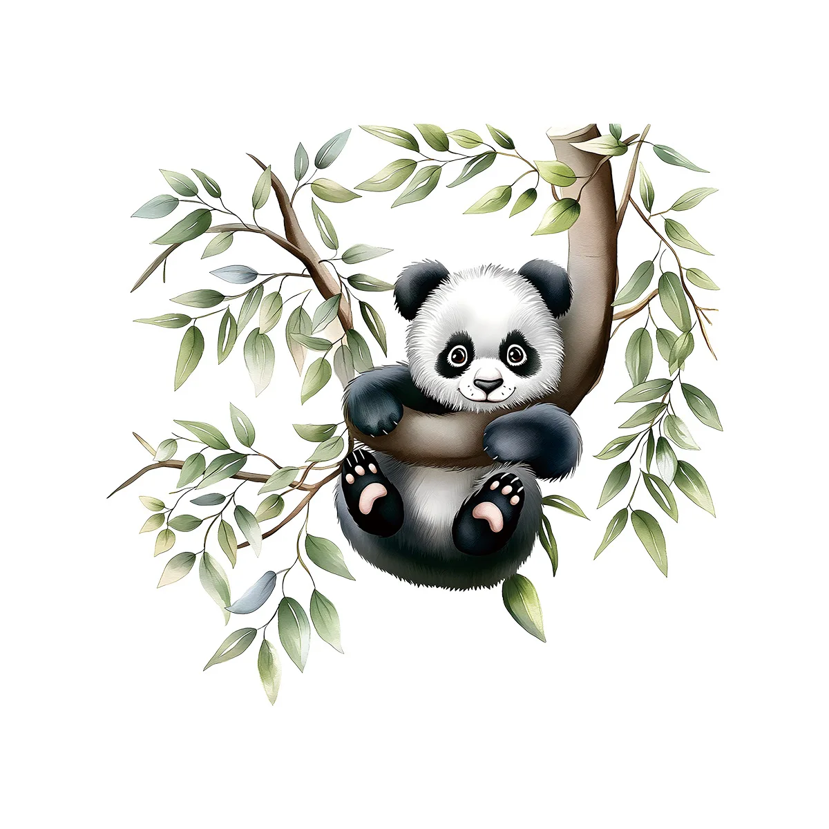 Cartoon Watercolor Cute Panda Climbing Trees Wall Stickers for Kids Room Background Bedroom Decoration Home Decor Accessories