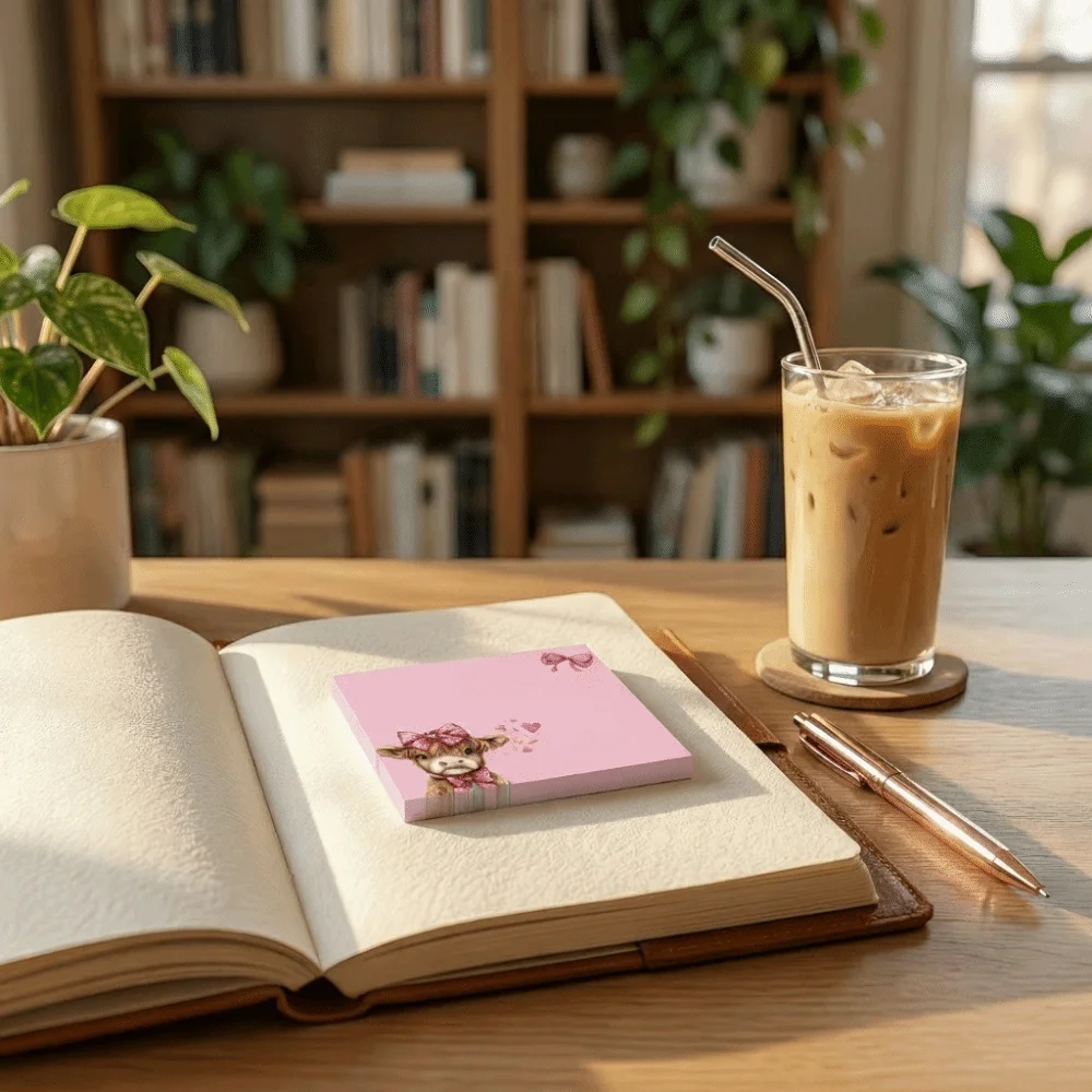 Stickers Cartoon Design Sticky Notes Set 80 Pages Square Self-Stick Notes Notepad Cute Cow Sticky Notes Office