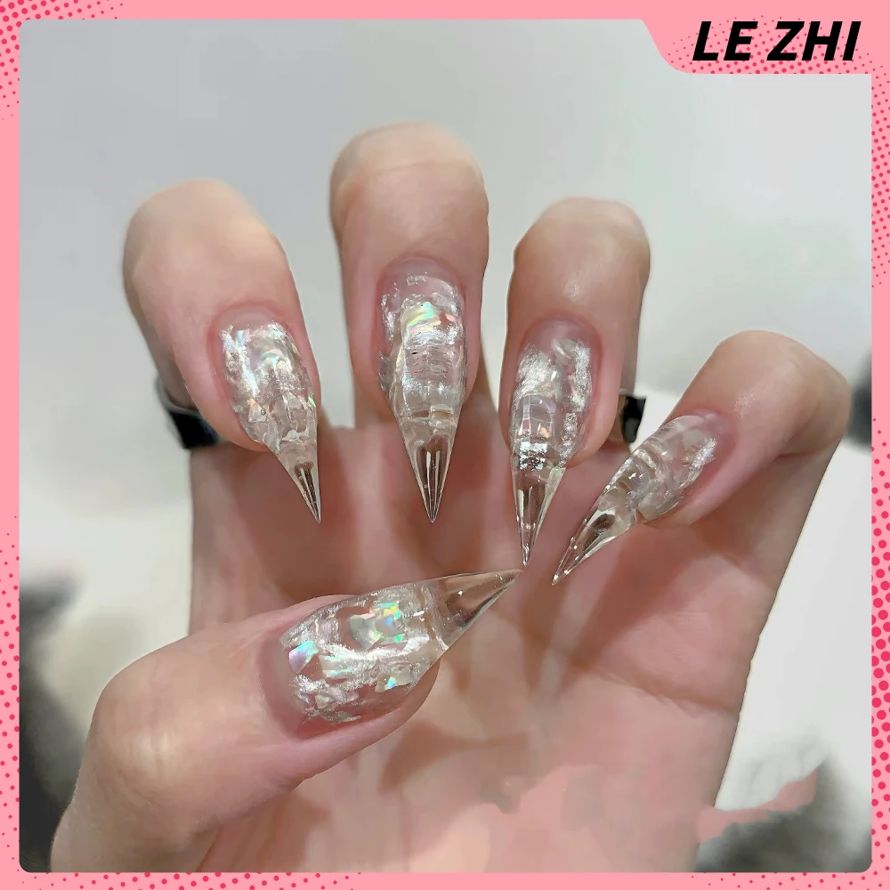 Y2K حار بنات طويل الوحش مخلب التنين على شكل مخلب اليدوية الصحافة على الأظافر المسامير الترتر التدرجات بلون غطاء كامل مسمار