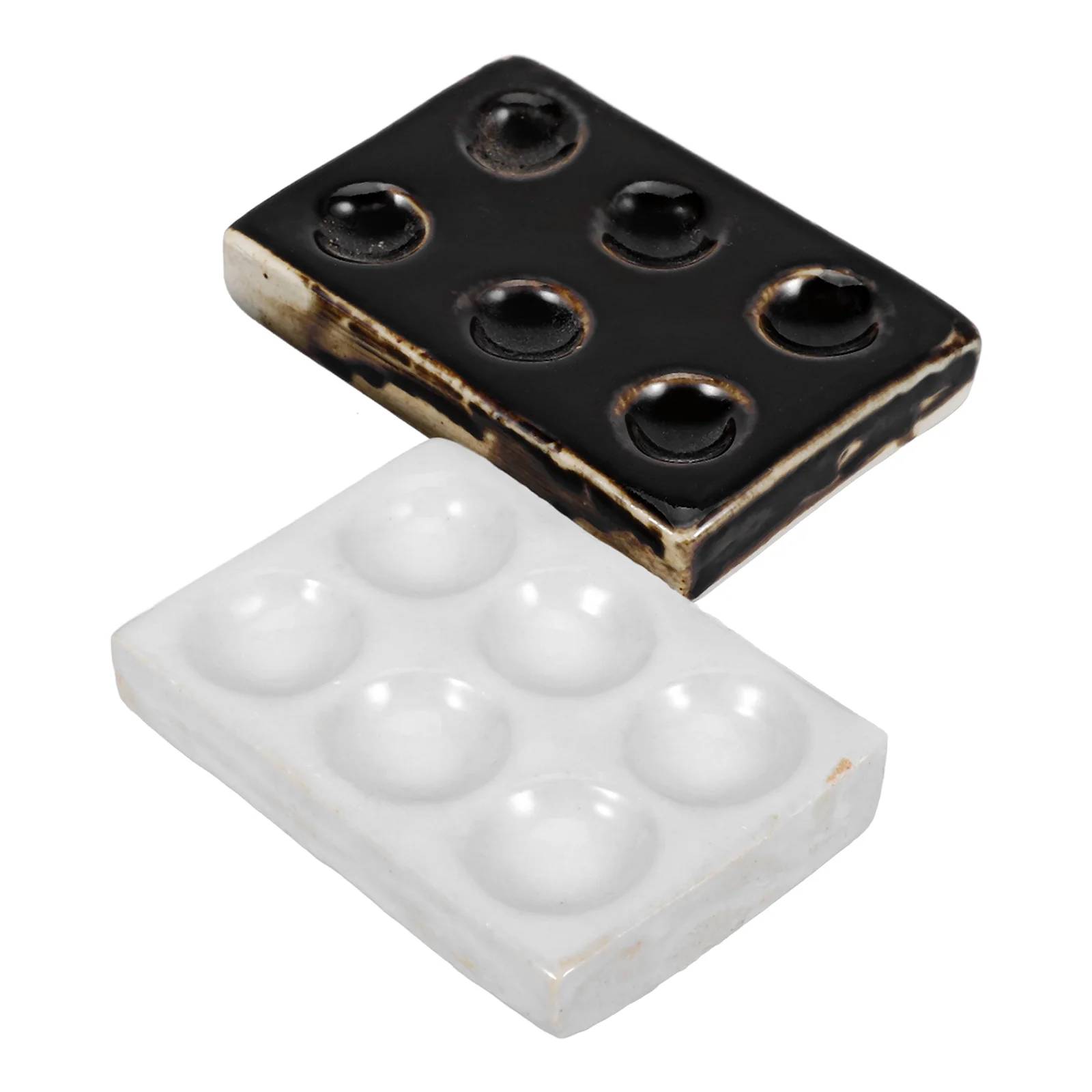 2pcs Spot Plate Scientific Experiment Chemical Reaction Plates Ceramic Plates (6 Holes)