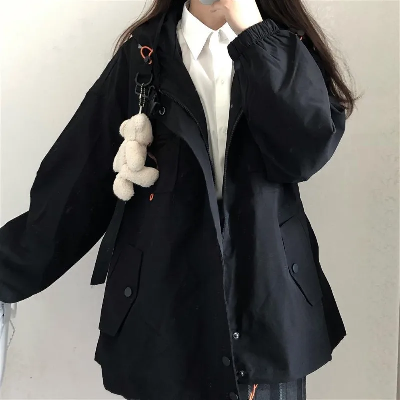 Baggy Jackets Women Autumn Hooded Outwear Tender Preppy Style Casual Pockets Girlish All-match Ulzzang Basic Chic Zip-up Clothes