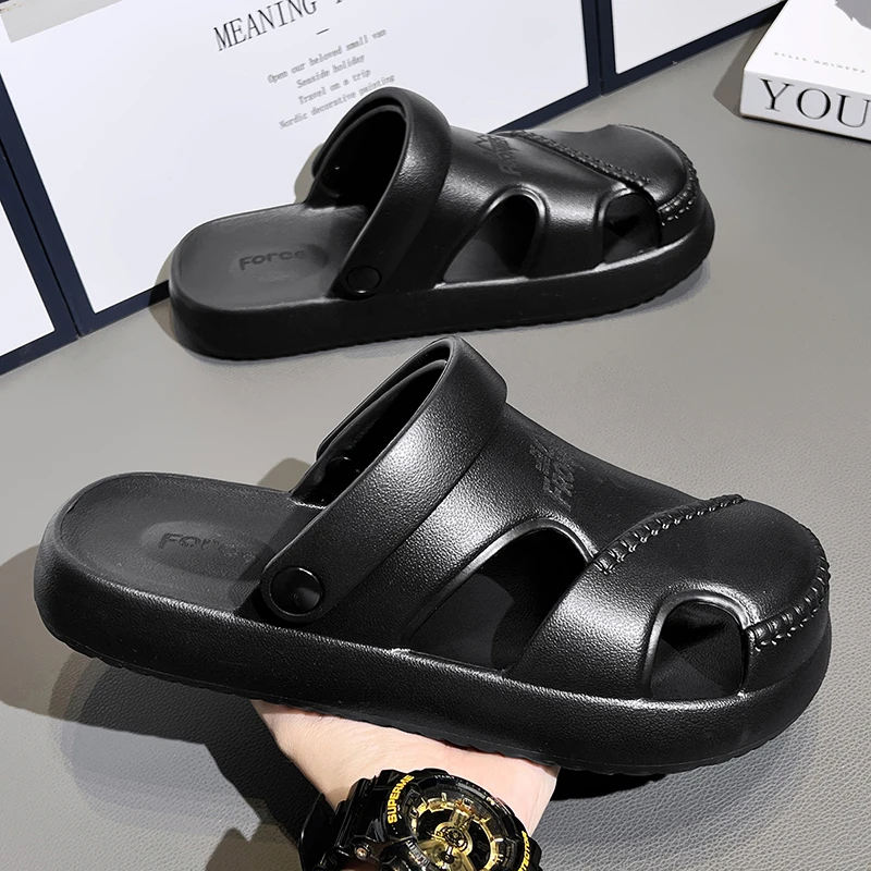 

New Dual-Purpose Sandals for Men, Non-Slip Toe-Cap, Thick-Soled Beach Shoes, Summer Outer Wear, Wear-Resistant, Lightweight