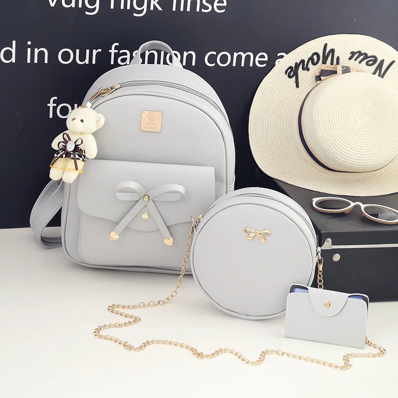 Bow Three Piece Set Mother Bag Female Trendy College Style Fashion Backpack Korean Edition Multi Purpose Women's Bag