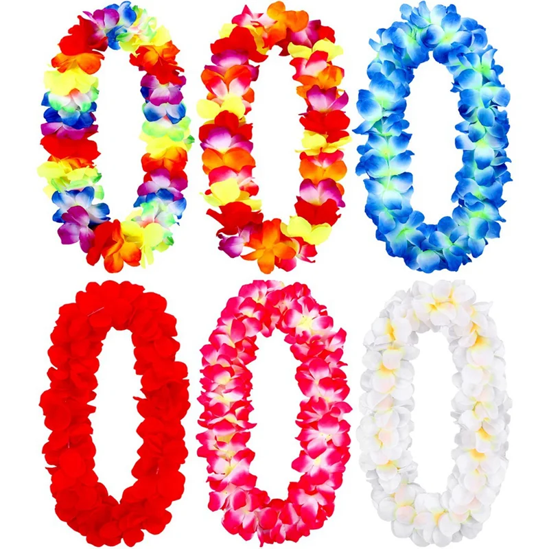 

AGG-6Pcs Hawaiian Leis Necklace Hawaiian Floral Leis Bulk Hawaiian Garland Luau Supplies and Summer Decorations