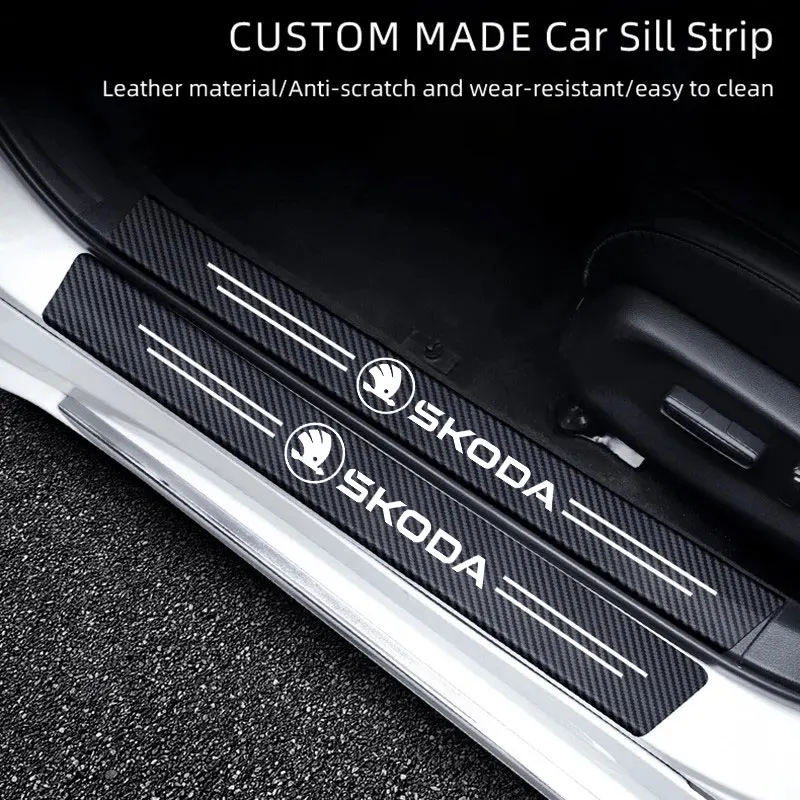 Carbon Fiber Door Sill Protector Leather Vinyl Stickers For Skoda Fabia Superb Yeti Octavia Rapid Kodiaq Mk3 A6 A7 2 3 A5 Kamiq