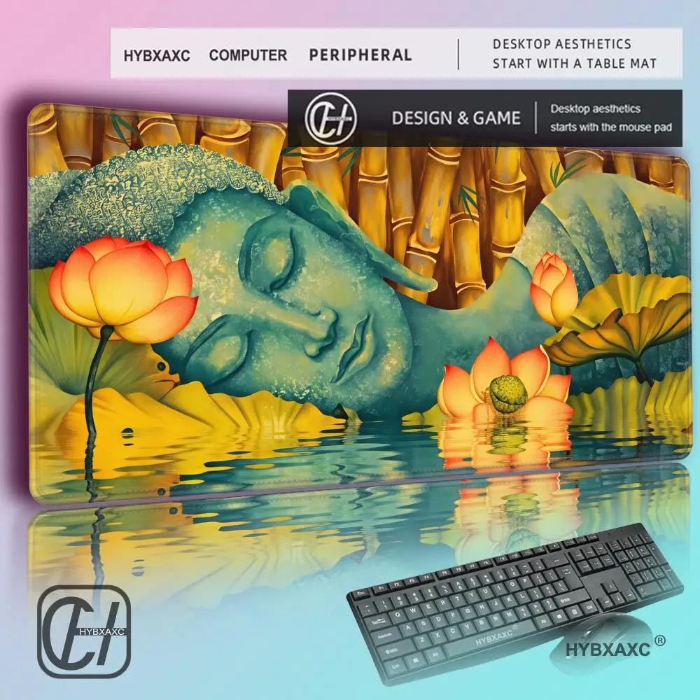 HYBXAXC Gautama Buddha Budha Large MousePad Gaming Mouse Pad PC Gamer Computer Mouse Mat Big Mousepad Keyboard DeskMat MausePad