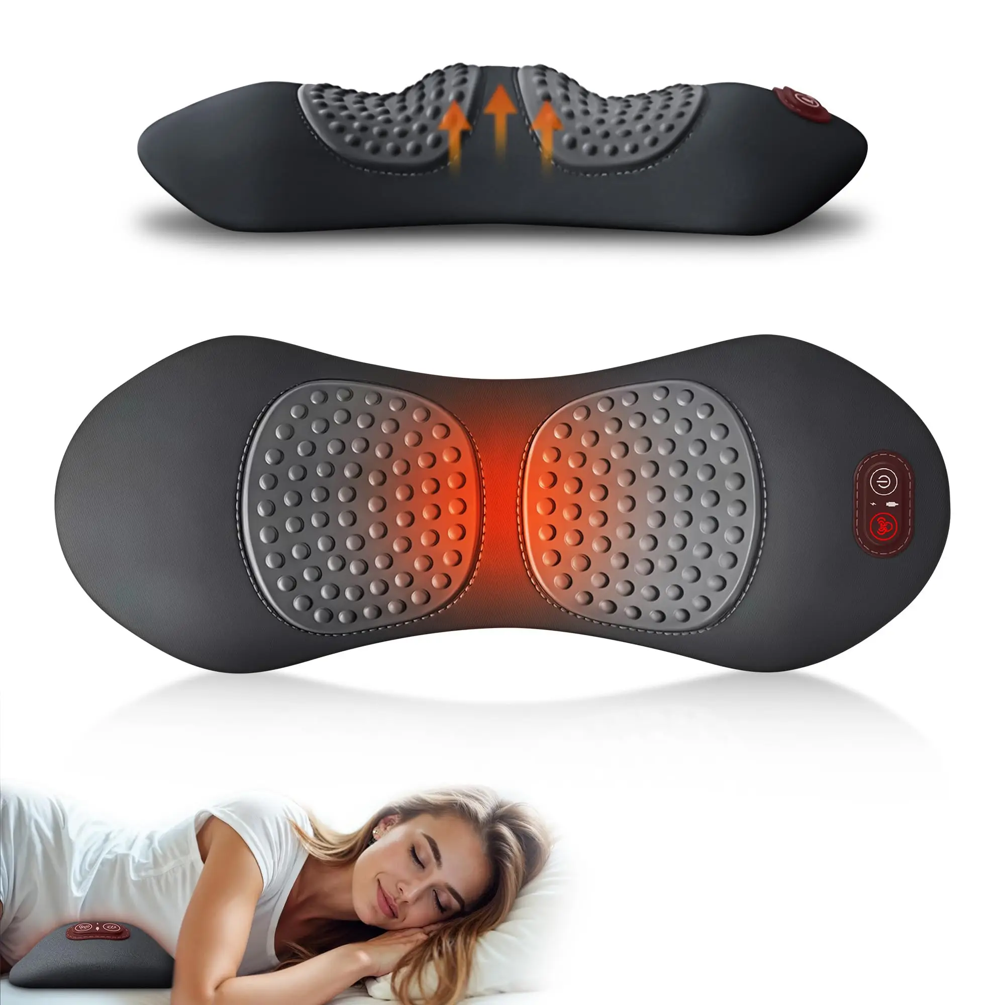 

3 in 1 Upadate Rechargeable Electric Lumbar Support Pillow with Adjustable Height for Bed and Chair,Back Massager with Heat