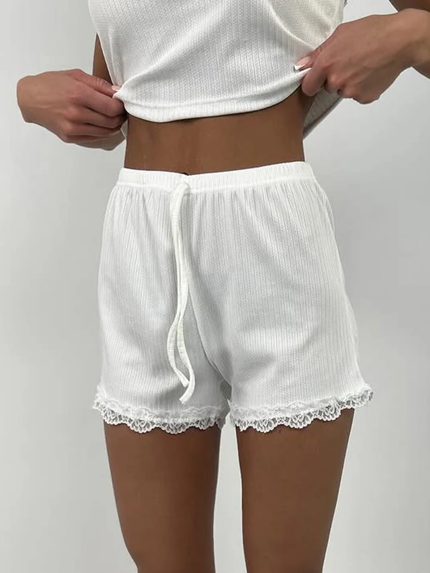 Martahqiqi Lace Ladies Pajamas Suit Spaghetti Strap Sleepwear Sleeveless Nightie Tank Tops Nightgowns Shorts Casual Home Clothes