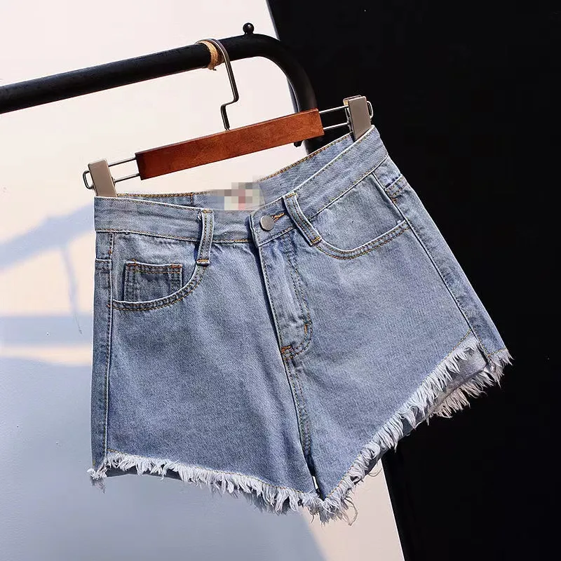 Denim Shorts Women's Summer Korean Version Blue Rough Edge Wide Legs