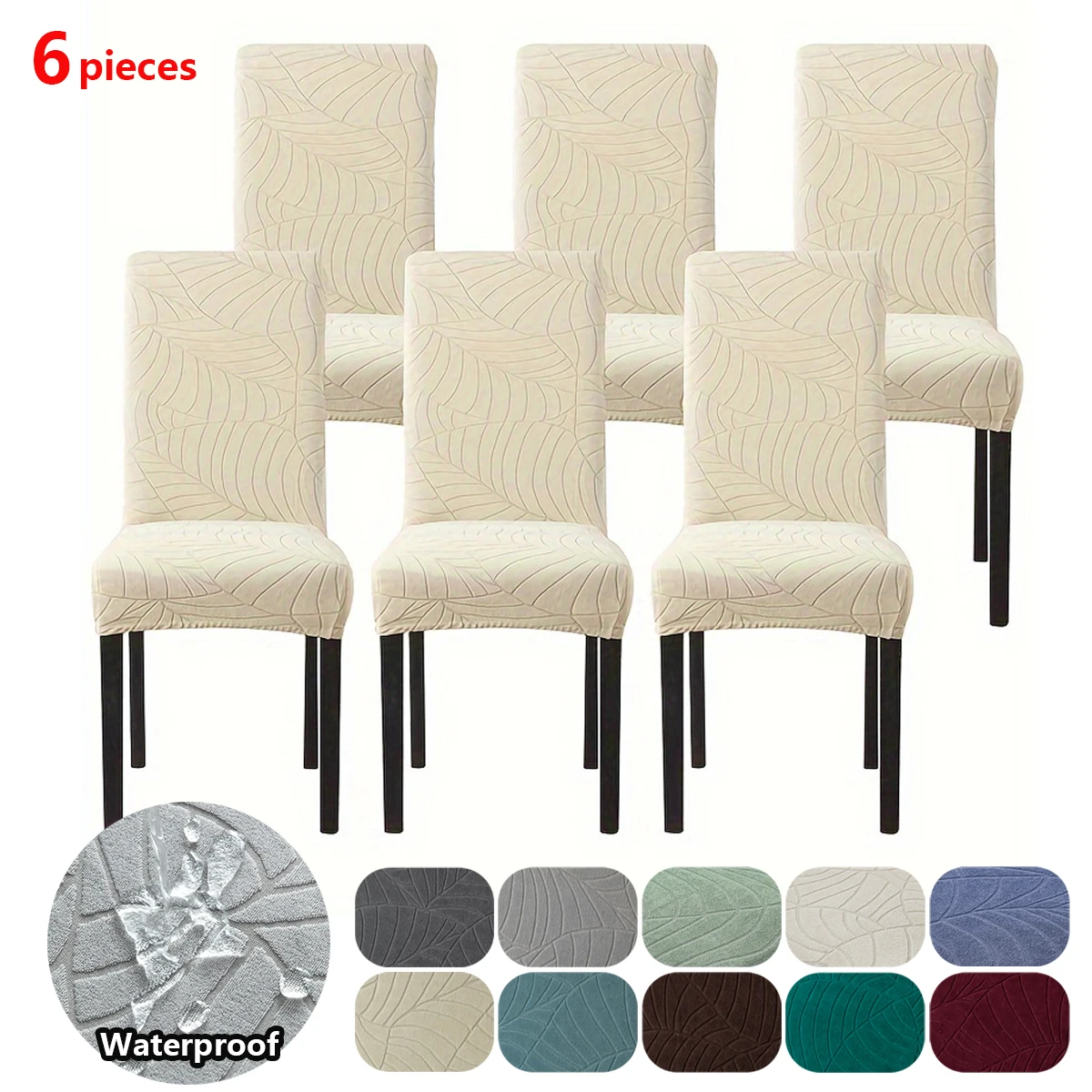 6pc Waterproof Jacquard Dining Chair Slipcover Stretch Polyester Chair Cover for Wedding Dining Room Office Banquet Home Decor