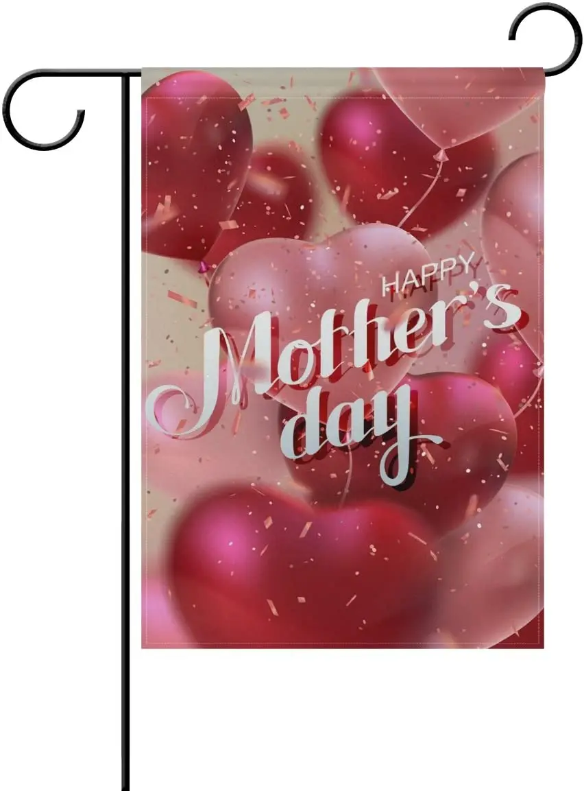 Red Pink Heart Balloons Garden Flag Home Polyester Fabric Happy Mothers Day Welcome House Yard Banner Banner for Outside House Y