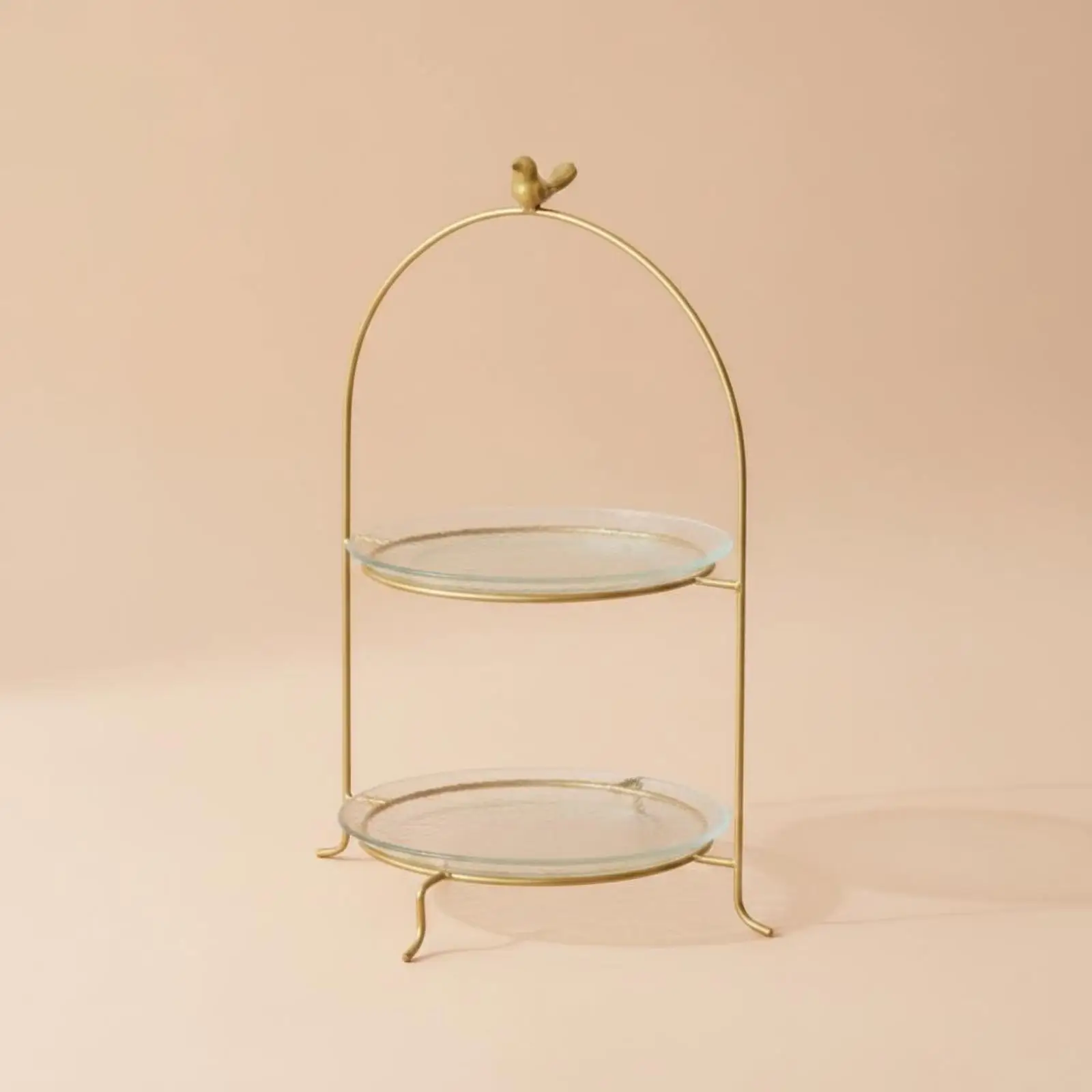 Rotating Gold Metal Dessert Serving Tray with Glass Layers for Buffet Table Cake Showcase