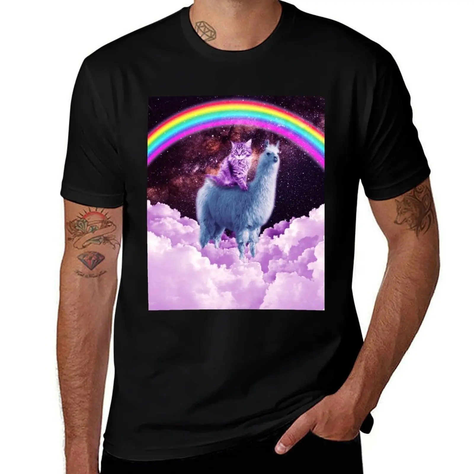 Rainbow Llama - Cat Llama T-Shirt Classic Basic Casual T-Shirt