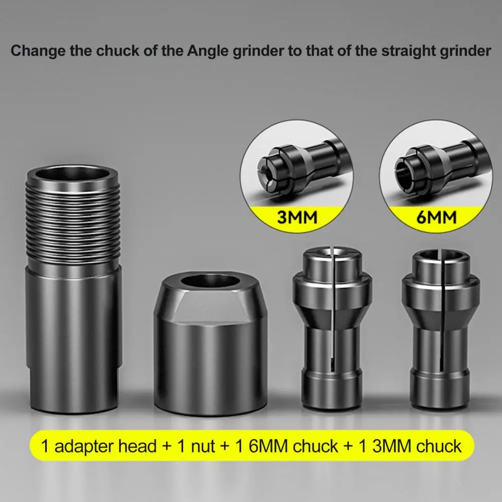 

Dual-size Chuck Adapter Universal Fit Angle Grinder to Straight Grinder Adapter Accessories High Strength Durable for 3mm/6mm