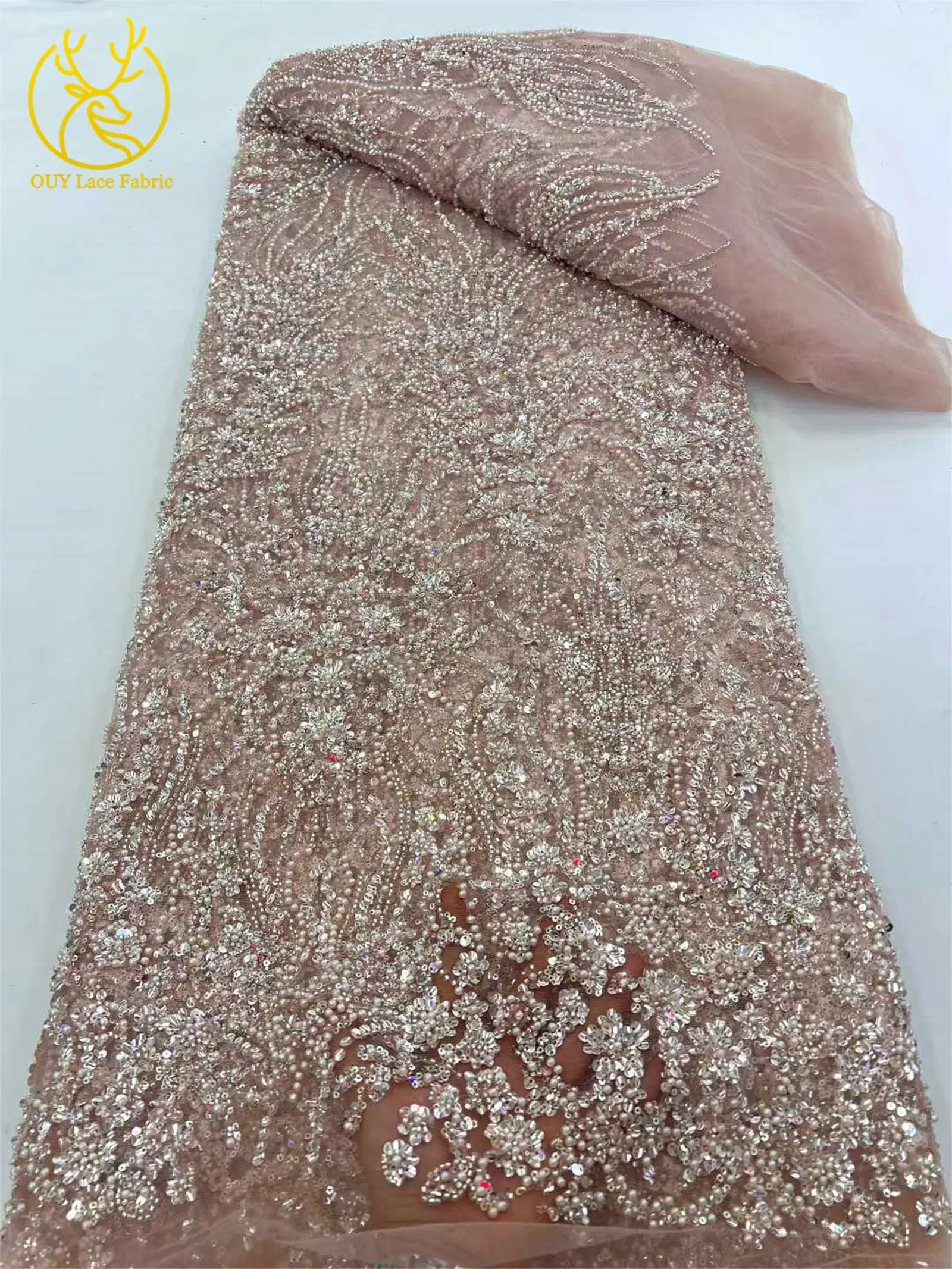2026 Afrika Bräutigam Perlen-Spitzenstoff 5 Yards Hochwertige Französische Pailletten-Spitze für Braut Hochzeits-Abendkleid Nähen – Detail 12