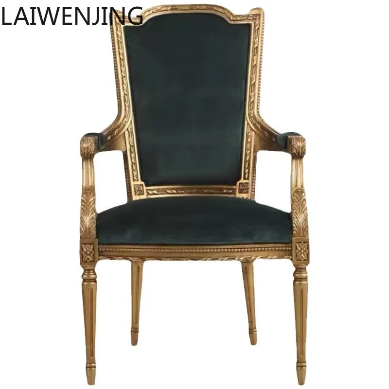 HLZ solid wood carving flower gold old dining chair casual armchair