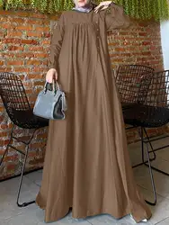 Autumn Long Sleeve Maxi Sundress ZANZEA Muslim Abaya Dubai Hijab Dresses Robe Femme IsIamic Clothing Eid Mubarek Vestidos Kaftan