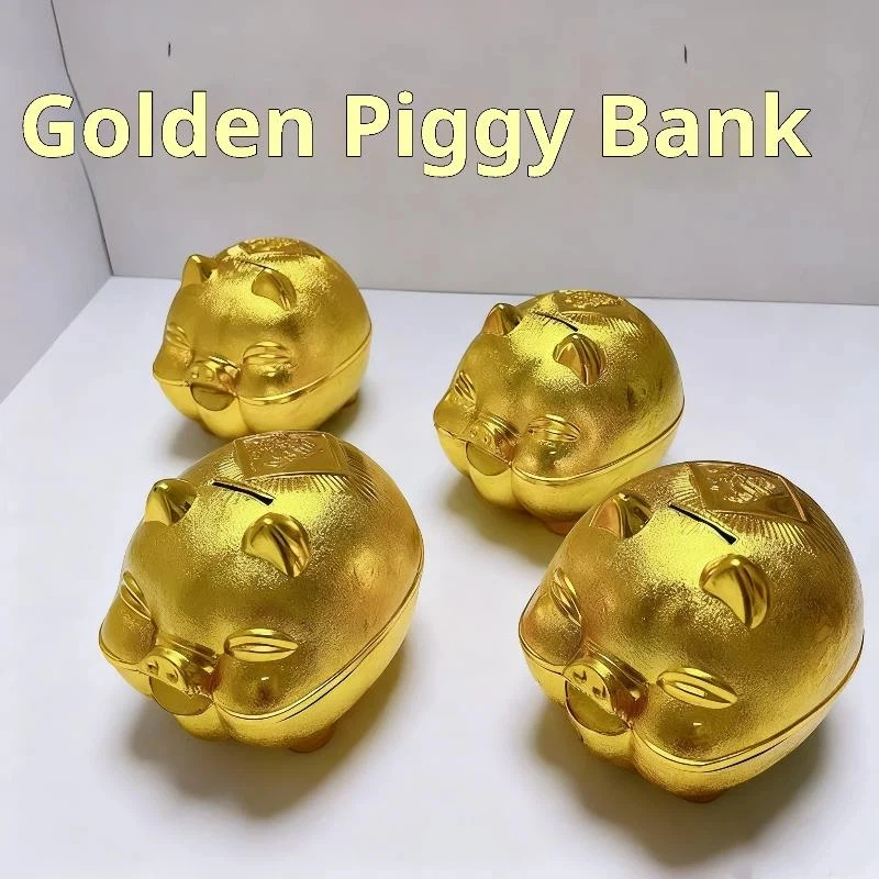 1/2Pcs Desktop Ornament Wealth Attracting Wedding Decoration 6in Large Capacity Golden Piggy Bank Children's Plastic Piggy Bank