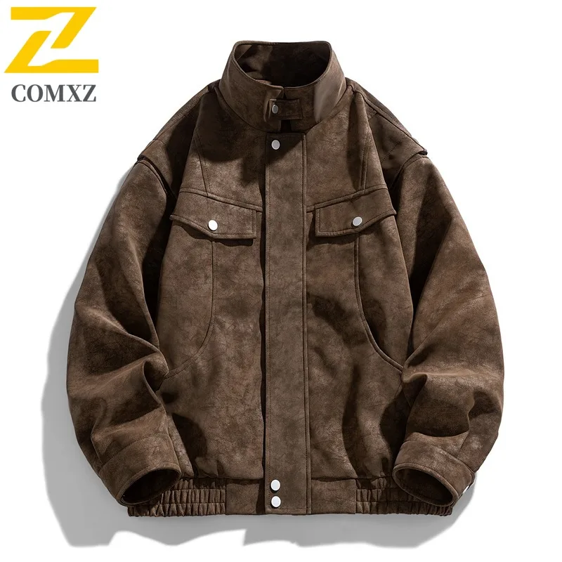 

​COMXZ Men Stand Collar Jacket Outdoor sport Casual Loose Fit Autumn Waterproof Windbreaker Utility with Multi-Pockets​ Coat