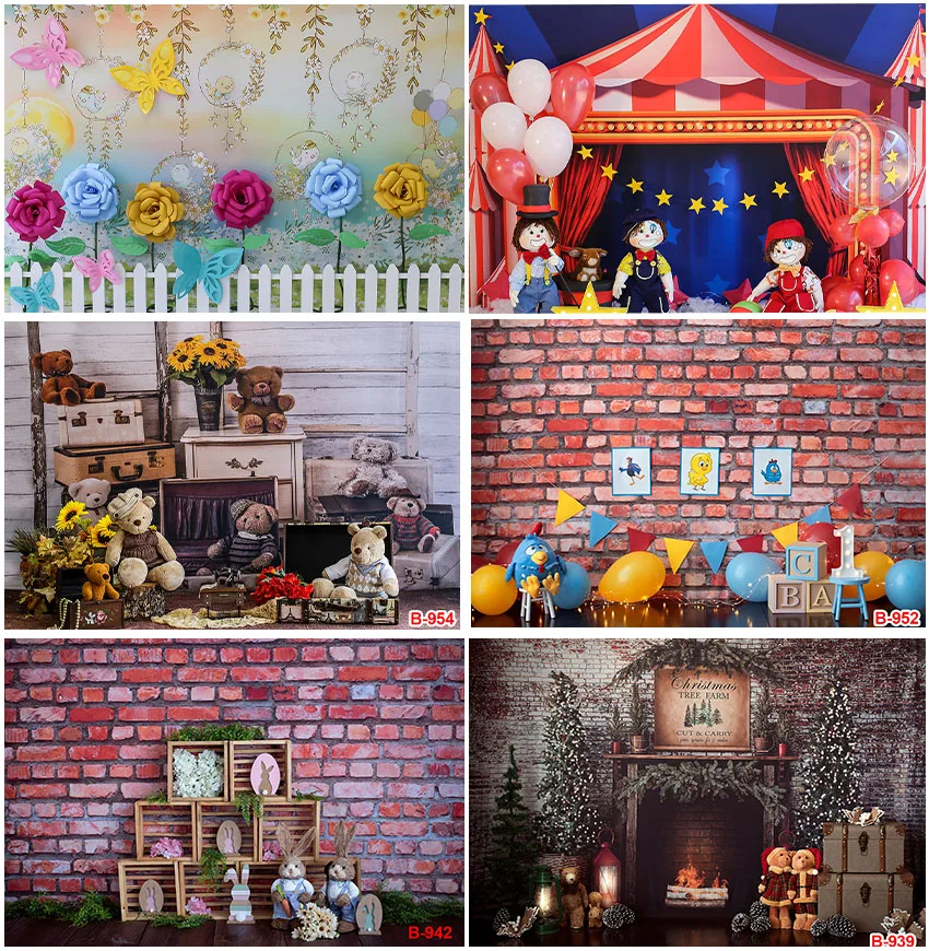 

Newborn Backgrounds Photography Brick Wall Decoration Customized Toys Flowers Birthday Baby Shower Photocall Backdrops Props