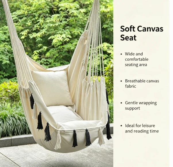 Foldable Canvas Hanging Hammock Chair Indoor Bedroom Balcony Portable Leisure Swing Seat For Daily Relax