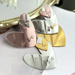 New Love You Birthday Cake Topper Gold Acrylic Heart-shaped Wedding Party Cupcake Topper Valentine's Day Gift Dessert Decoration