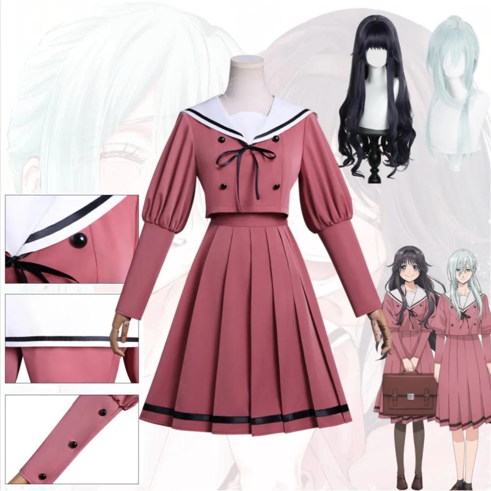 El fragante vestido de flor se despliega con elegancia: disfraz de cosplay de Kaoruko Waguri Subaru Hoshina, vestido rosa estilo JK, peluca y conjunto de ropa a juego para juegos de rol.