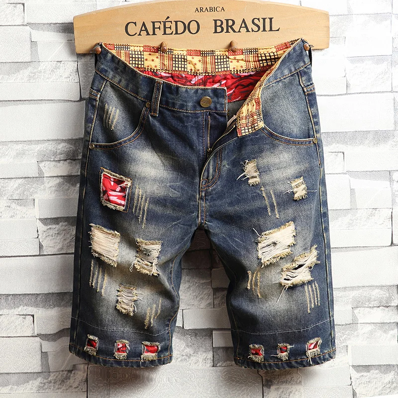 2023 Summer Blue Men\'s Ripped Jeans Shorts Fashion Casual Denim Shorts Plus Size 28-34 36 38 40 Men Slacks