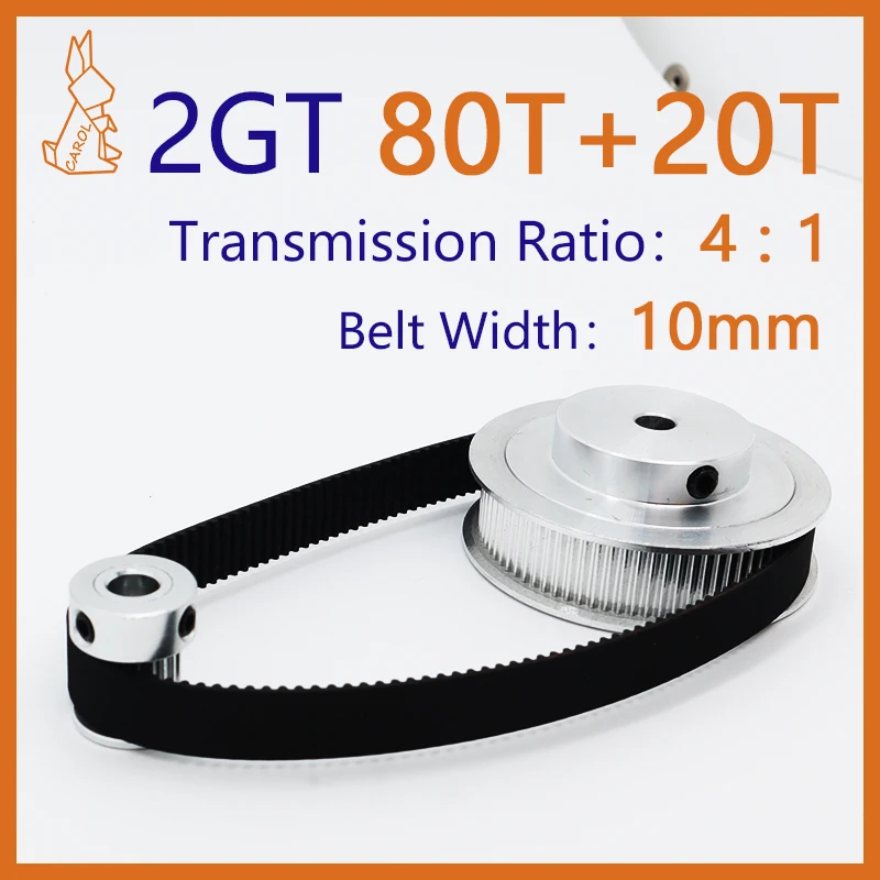 

80Teeth 20Teeth 2GT Belt Pulley Set Belt Width 10mm Reduction 4:1 For 3D Printer Synchronous Wheel GT2 Timing Pulley Set 80T 20T