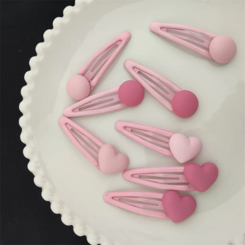 

Pink Heart aped Hair Clips Sweet Girl BB Clips Ball aped Hair Accories Matte Texture Hair Clips for Girls