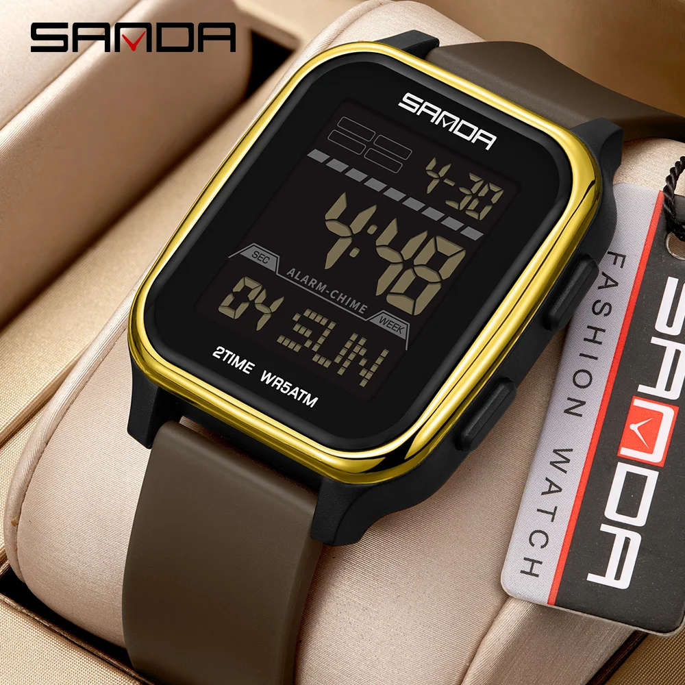 ساعة SANDA الجديدة 2211 للرجال عصرية مضيئة ومقاومة للماء ومتعددة الوظائف رياضية بقرص كبير إلكتروني