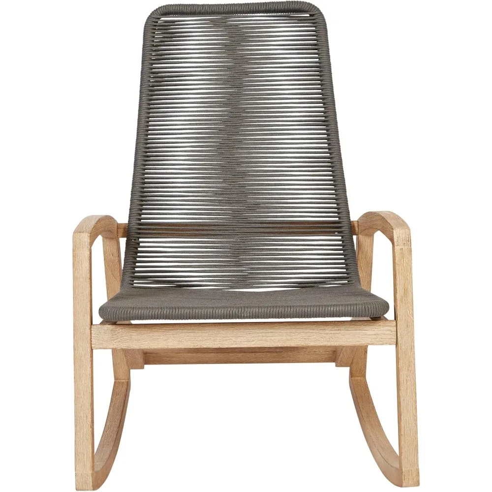 

Indoor/Outdoor Teak Wood & Woven Rope Rocking Chair, Grey